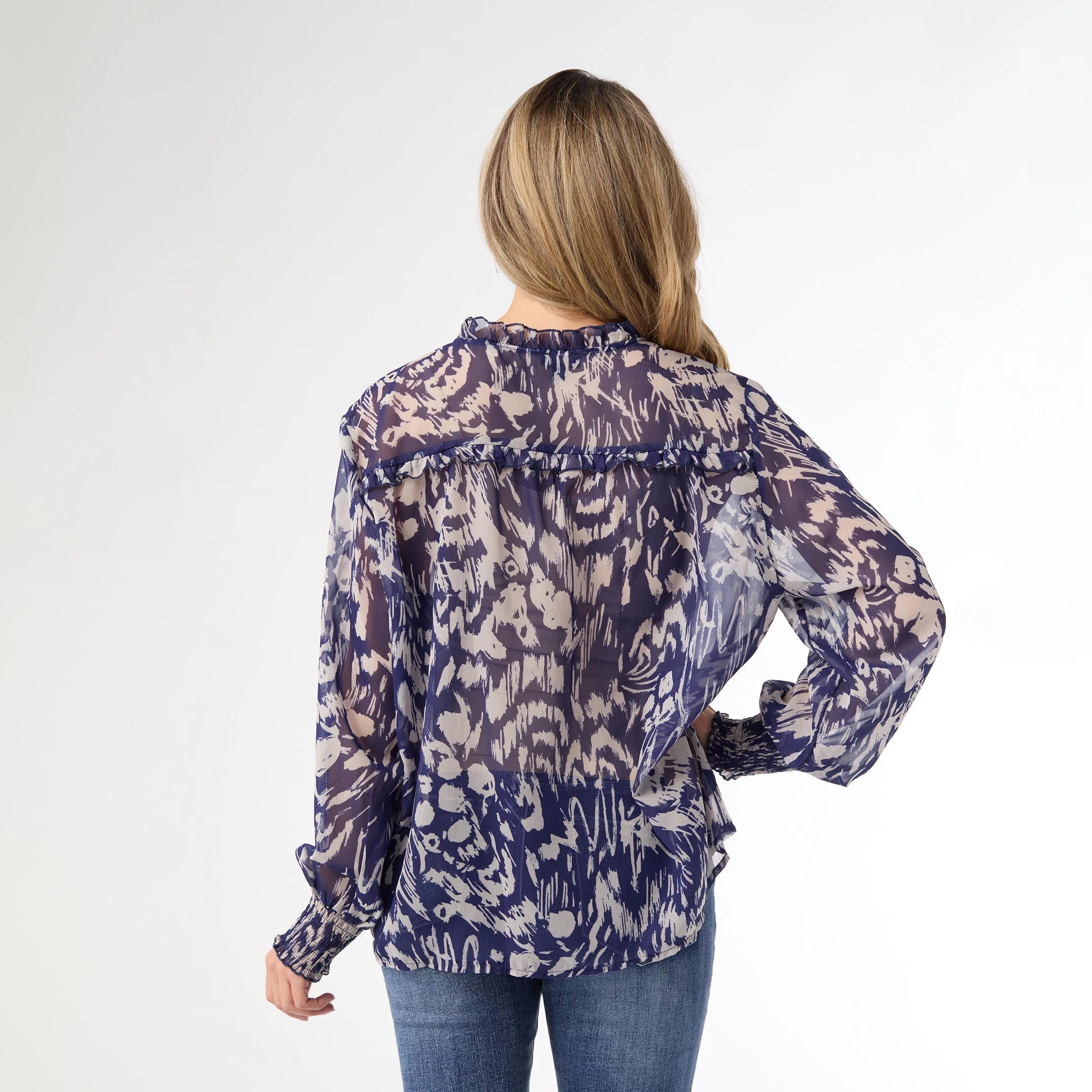 Ravenna Sheer Print V-Neck Blouse