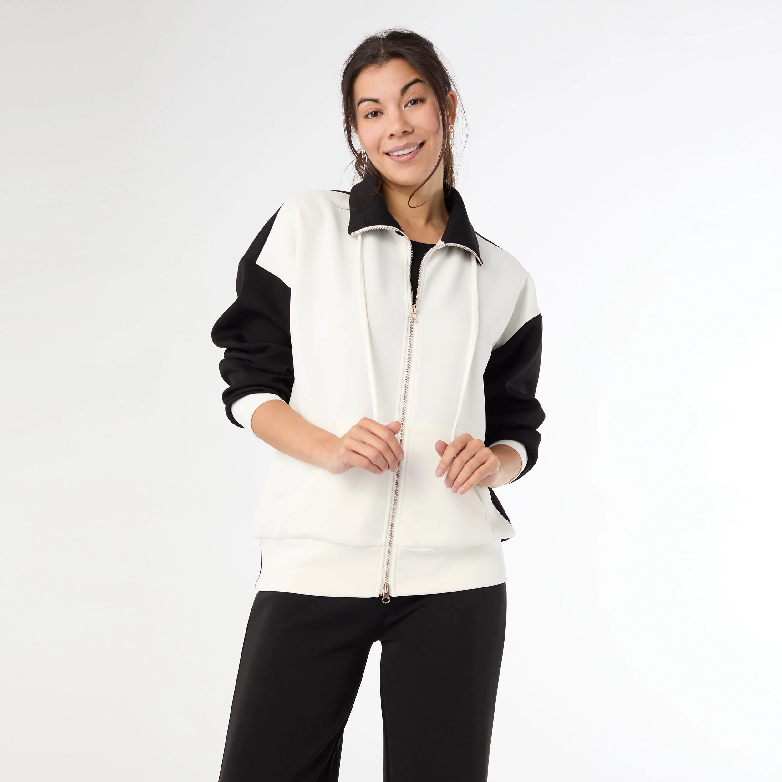 Hilarie Two-Tone Jogger Pant Black/Ivory