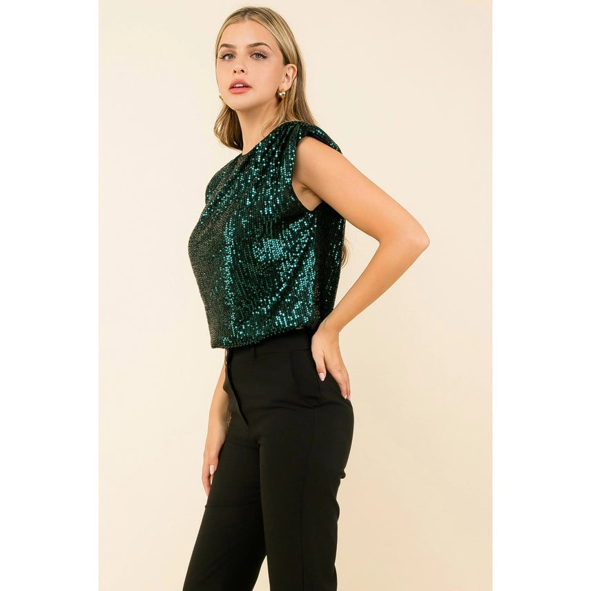 Sequin Sleeveless Blouse Teal