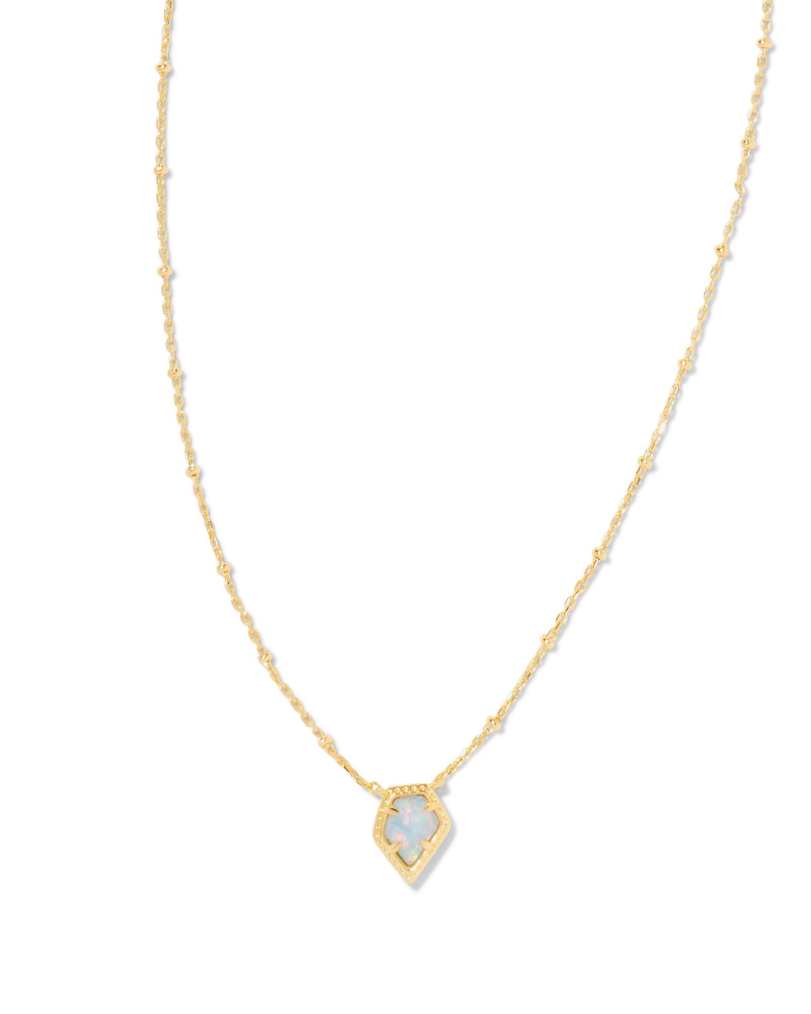 Framed Tessa Satellite Pendant Necklace Gold Luster Light Blue Kyocera Opal