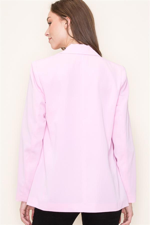 Collared Long Sleeve Blazer Light Pink