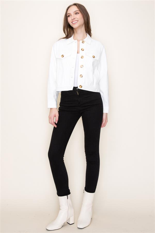 Collared Button Down Cotton Jacket Ivory