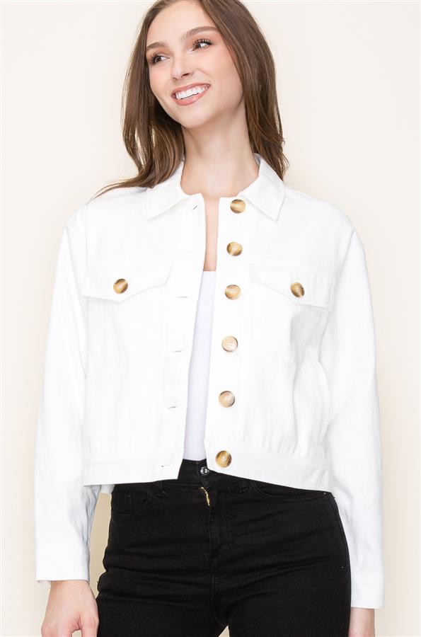 Collared Button Down Cotton Jacket Ivory