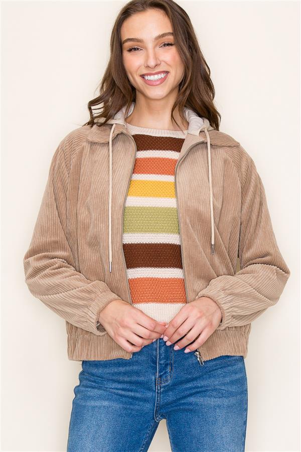 Sale Hooded Corduroy Long Sleeve Jacket