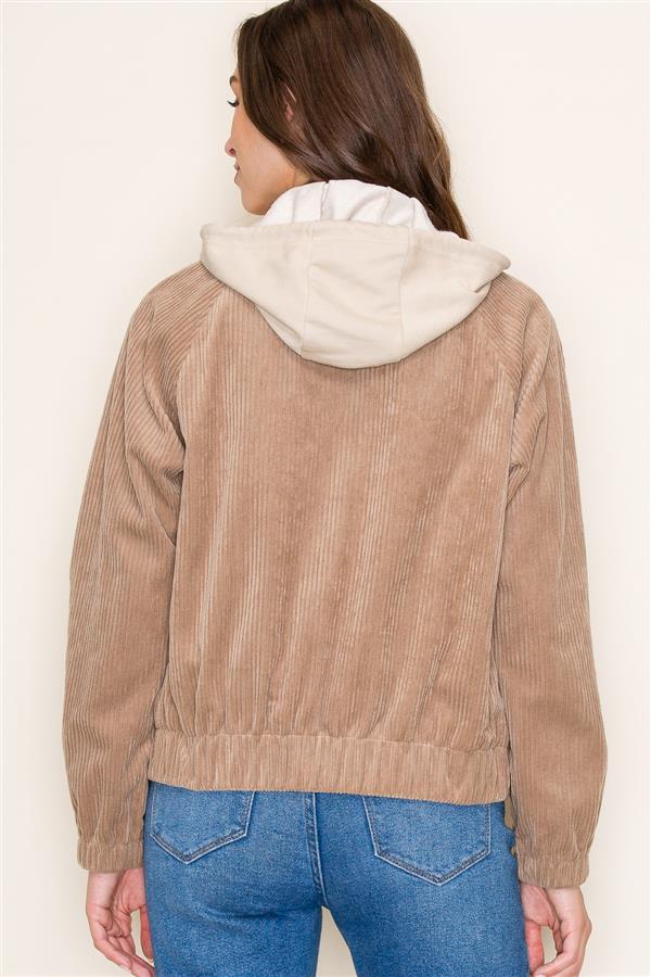 Sale Hooded Corduroy Long Sleeve Jacket