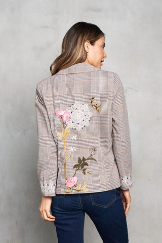 Woven Pin Stripe Embroidered Blazer
