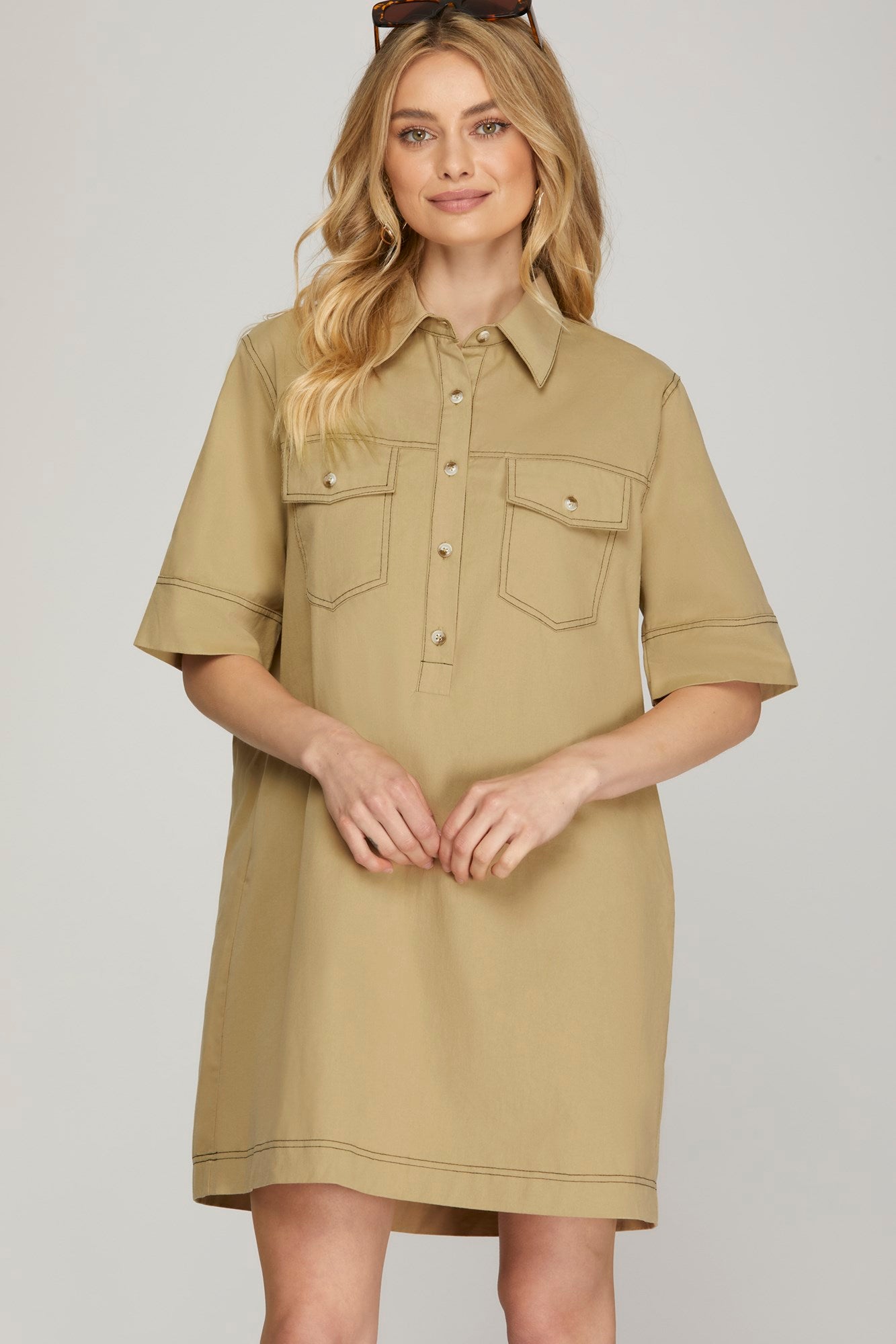 Half Sleeve Contrast Stitch Dress