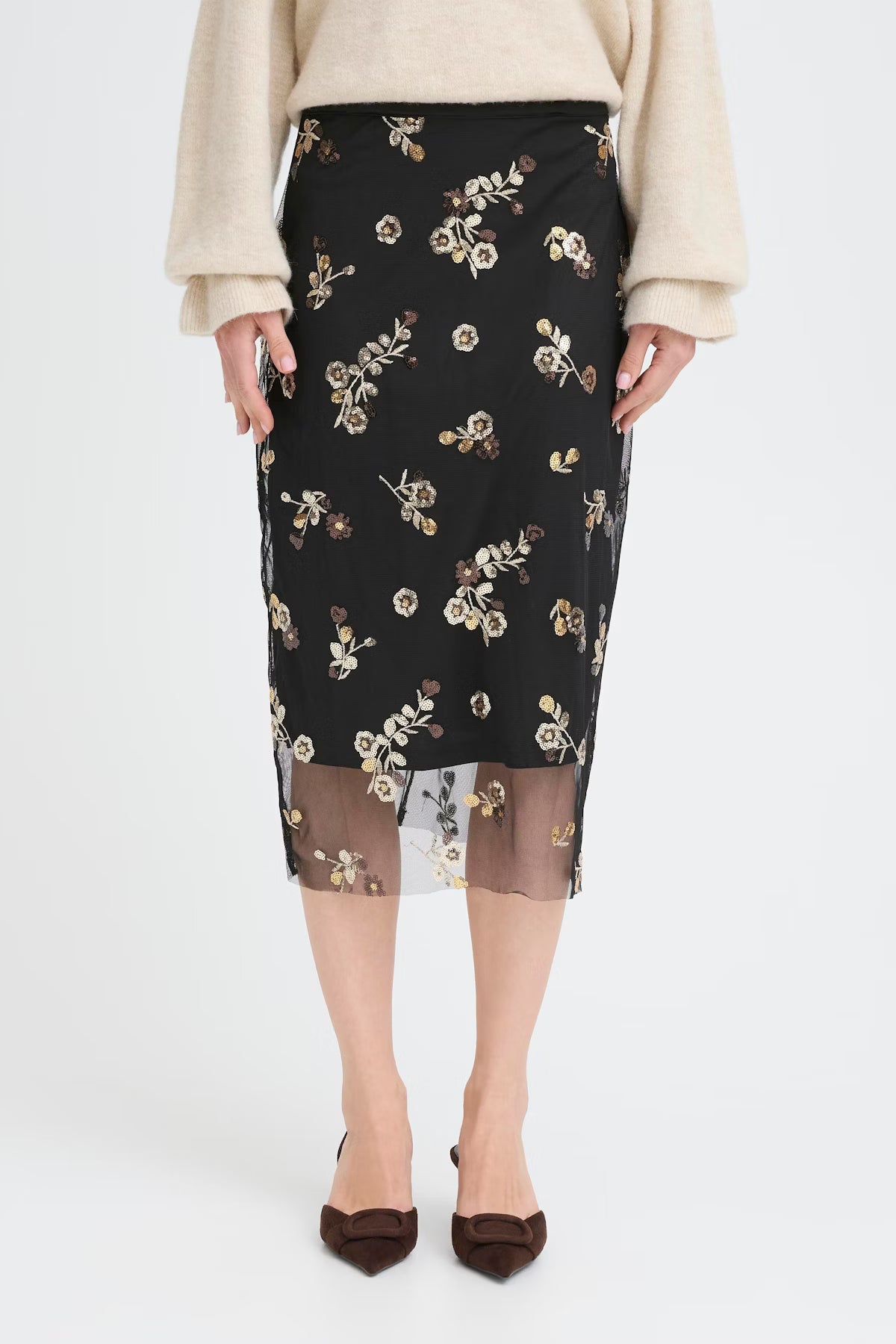 Sequin Floral Print Pencil Skirt