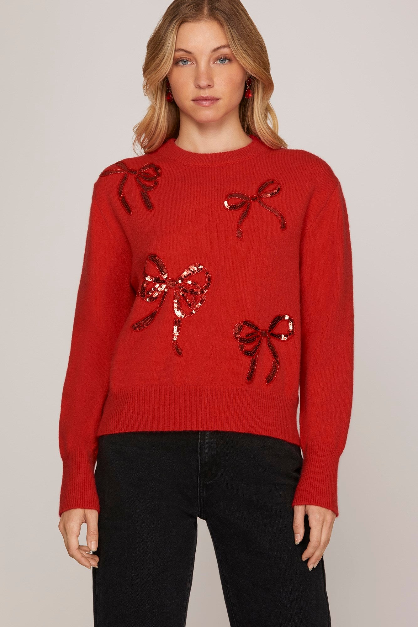Long Sleeve Sequin Ribbon Sweater