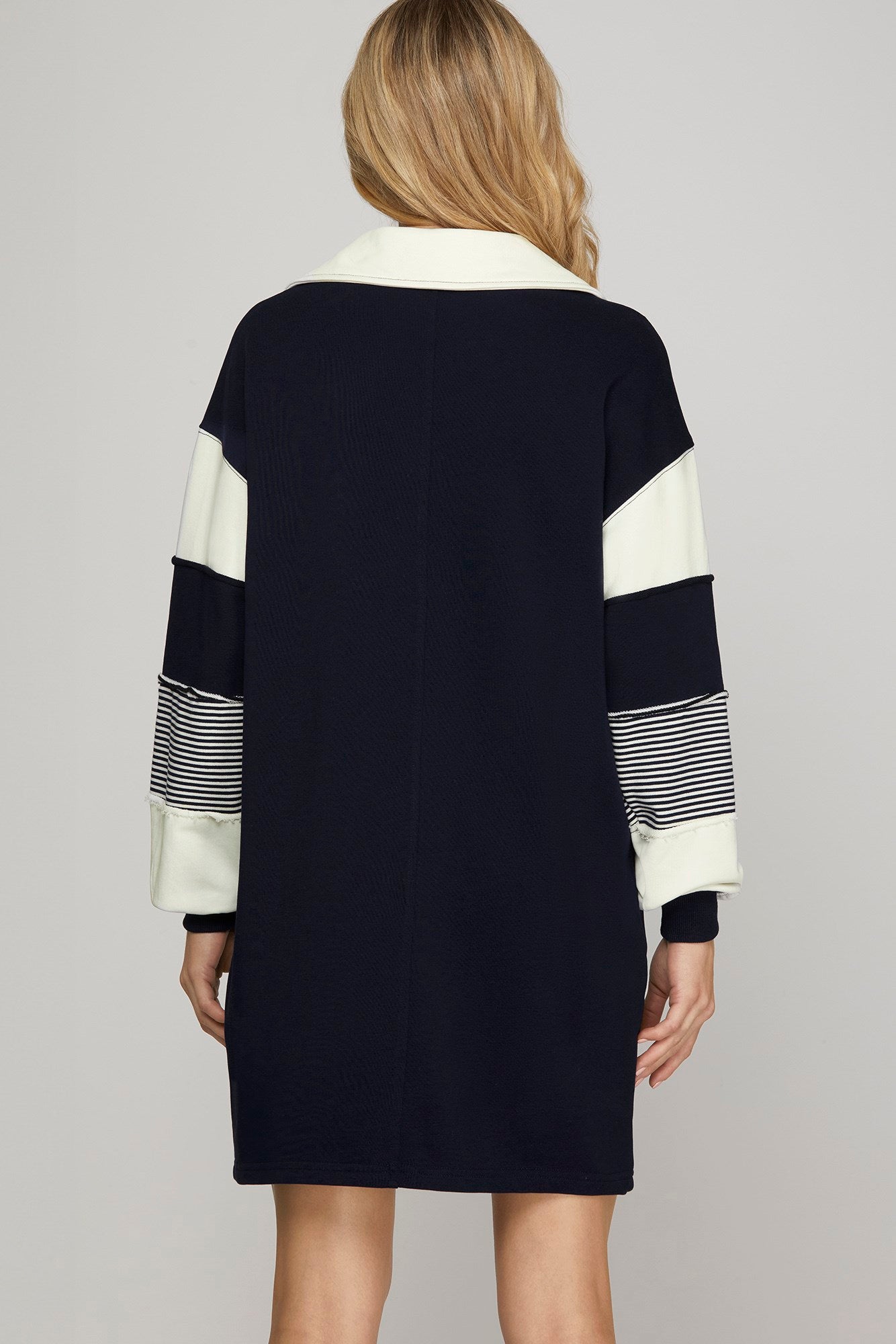 Color Block Long Sleeve Dress w/Pockets