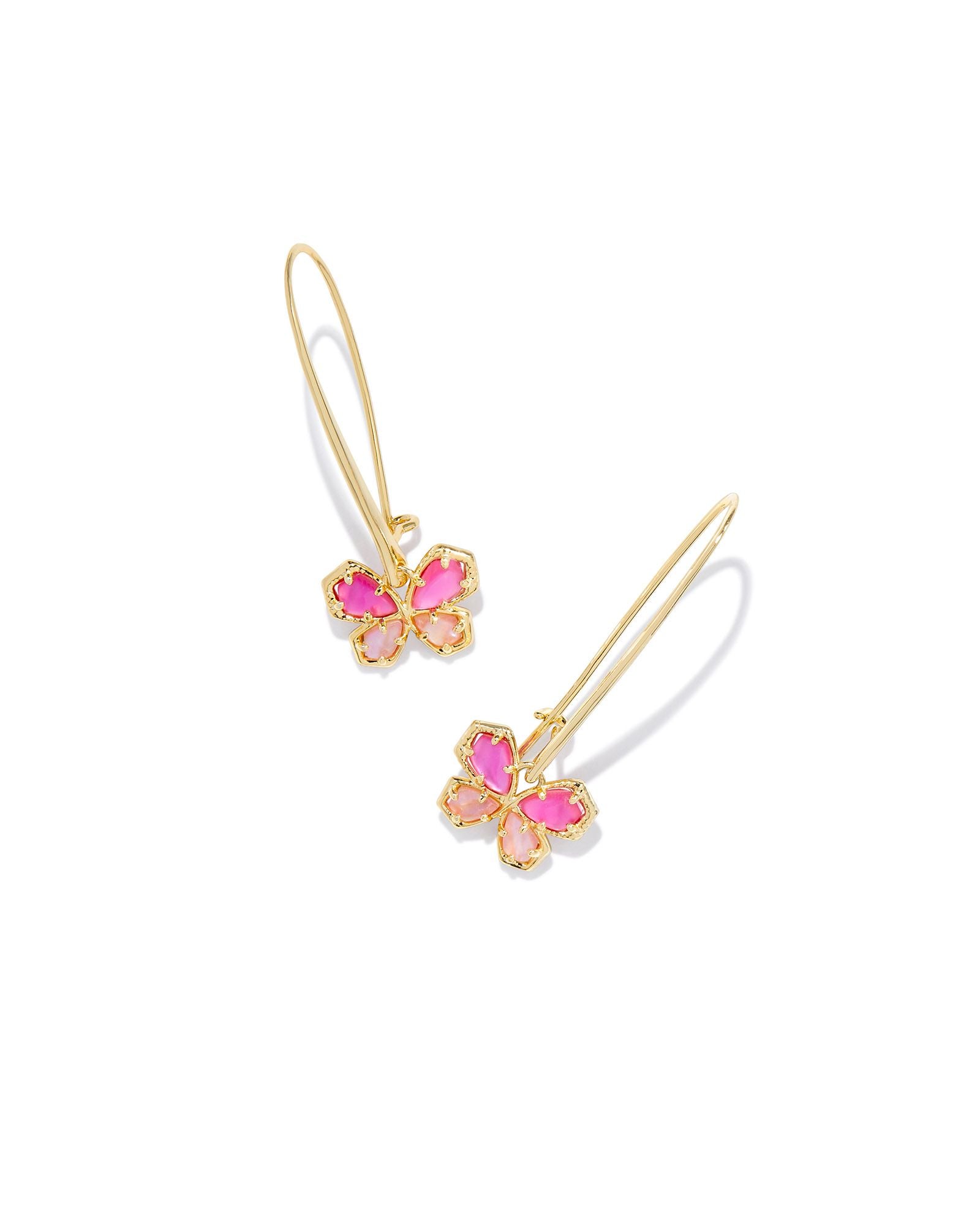 Mae Butterfly Wire Drop Earrings Gold Azalea Pink Mix