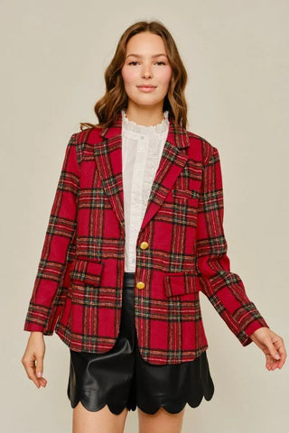 Tartan Check Blazer w/Pockets