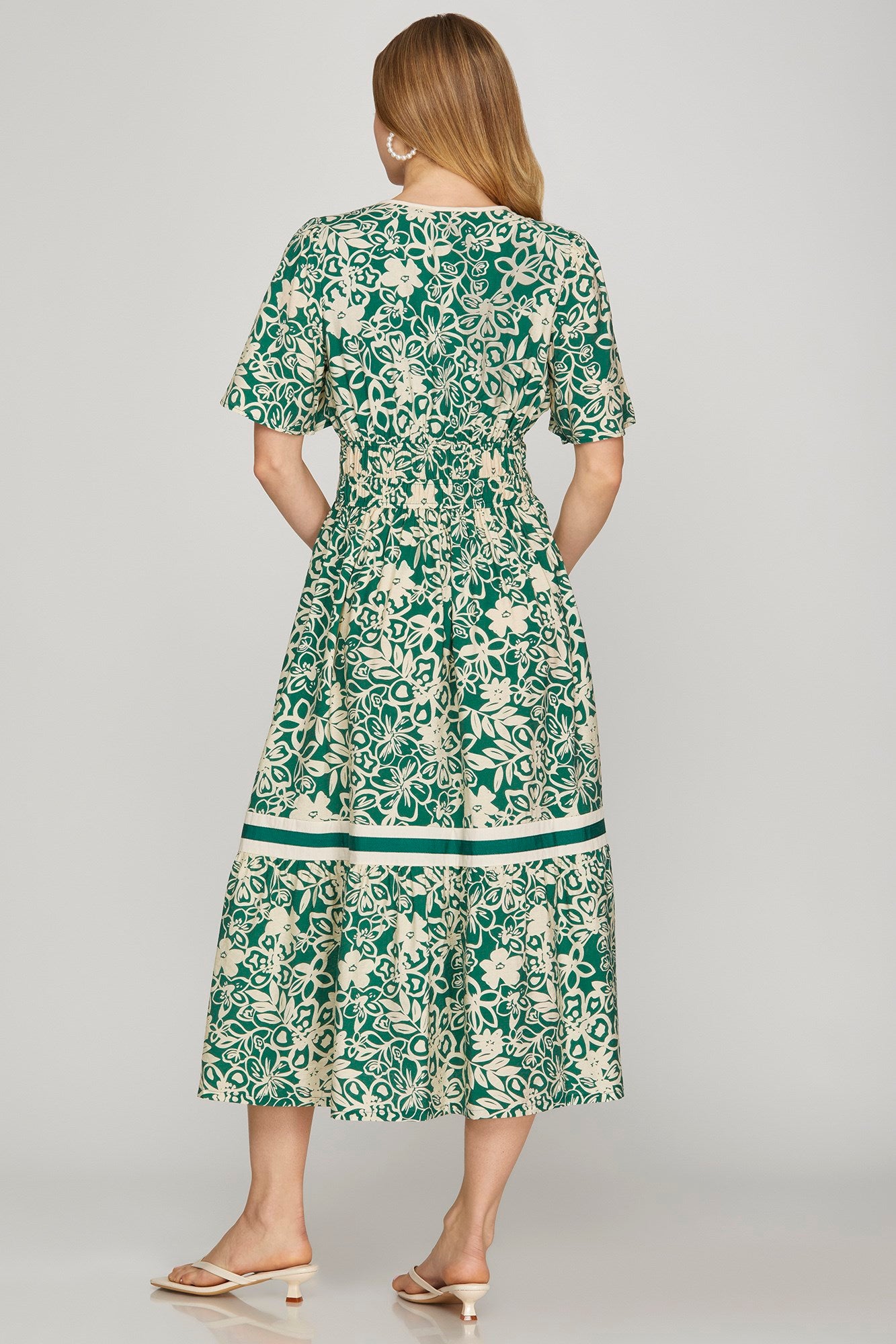 Sale Half Sleeve Floral Tiered Midi Dress