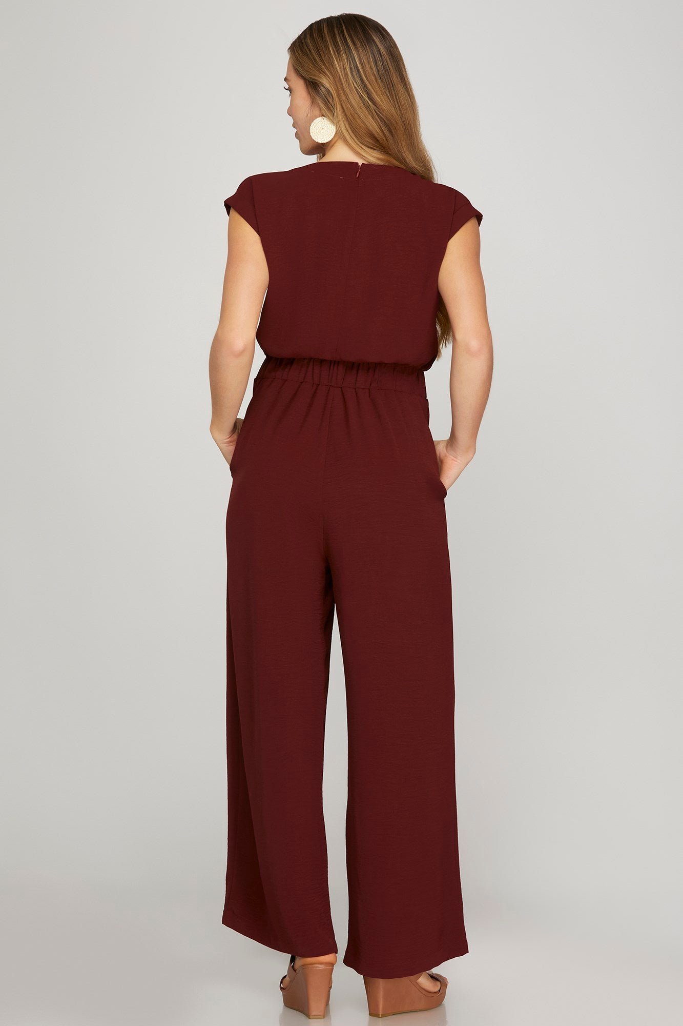 Sleeveless Elastic Waist Jumpsuit w/Front Tie Detail