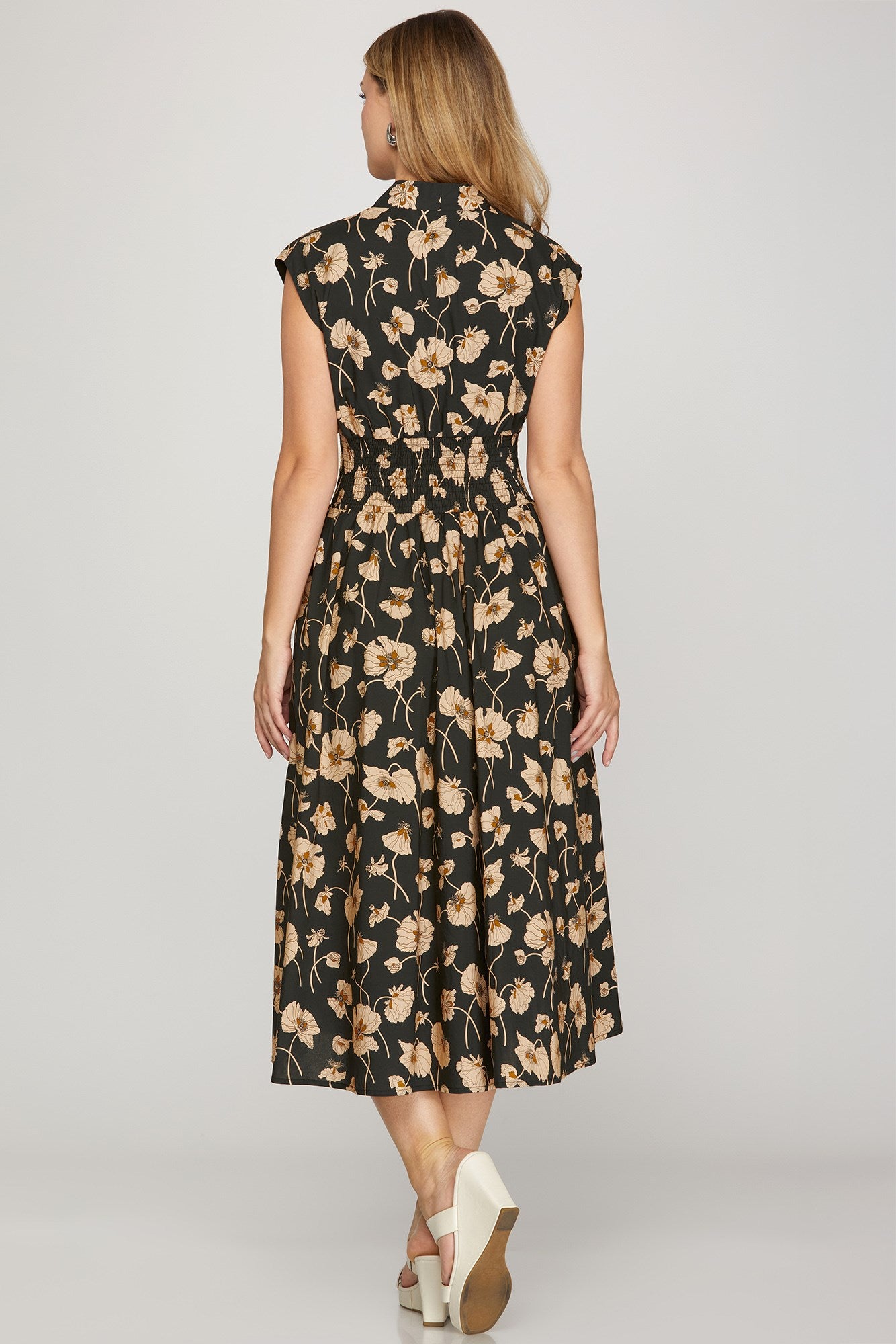 Drop Shoulder Smocked Waist Front Zip Dress