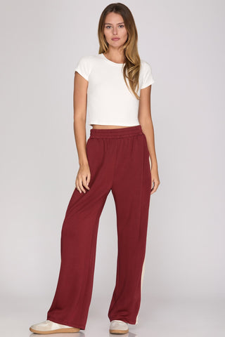 Soft Knit Long Pants w/Elastic Waist & Contrast Side Tape