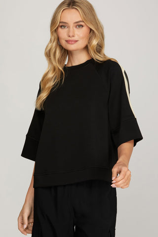 Half Sleeve Soft Knit Top w/Contrast Tape