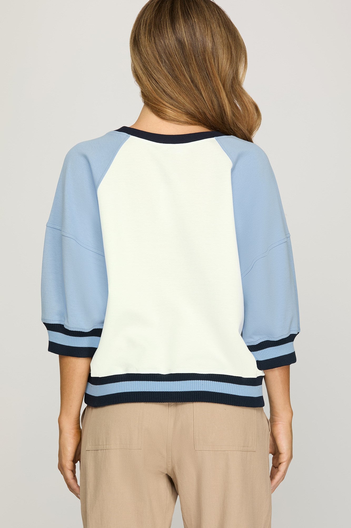 Half Sleeve Color Block Knit Top