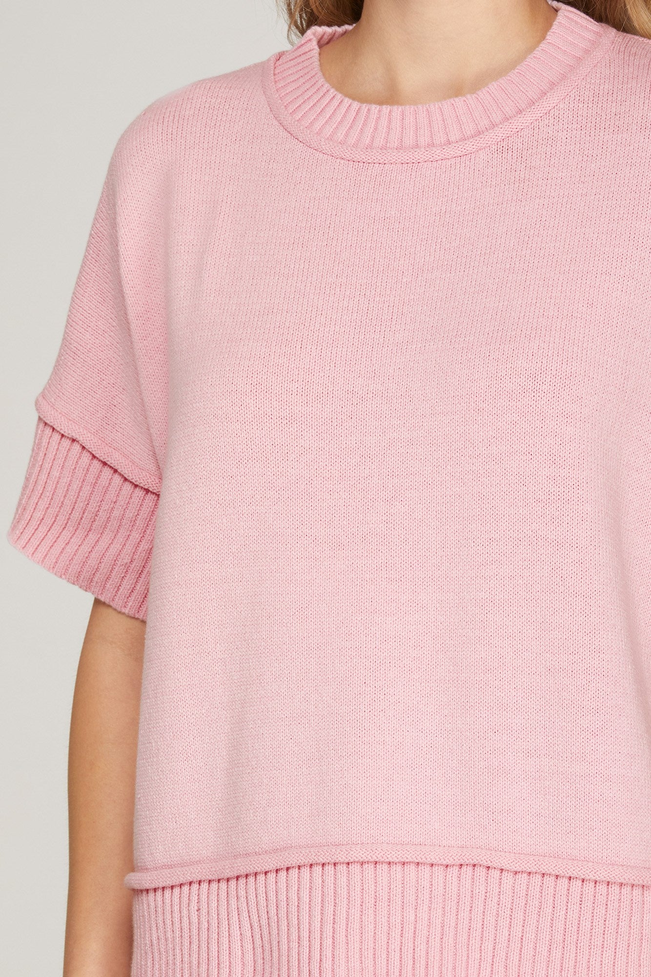 Drop Half Sleeve Crew Neck Sweater Top