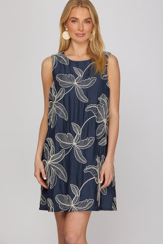 Sleeveless Embroidered Shift Dress