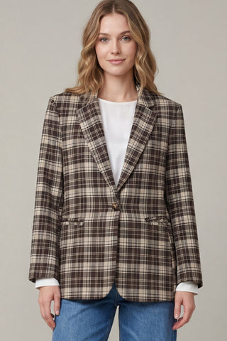 Long Sleeve Brown Plaid Blazer