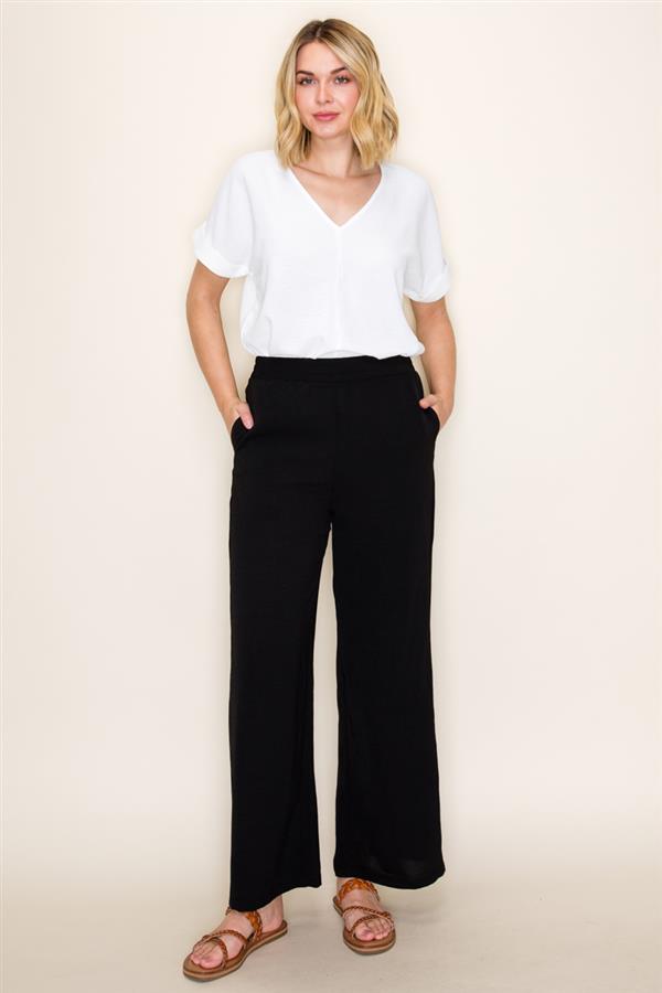 Elastic Waist Wide Leg Pants w/Pockets