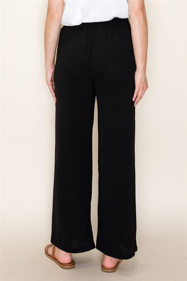 Elastic Waist Wide Leg Pants w/Pockets