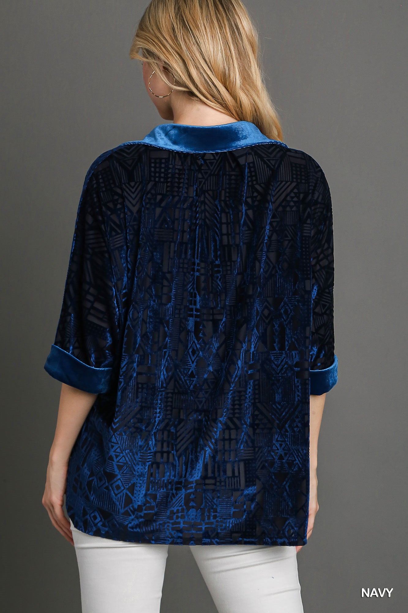 Half Sleeve Burnout Velvet High-Low Top