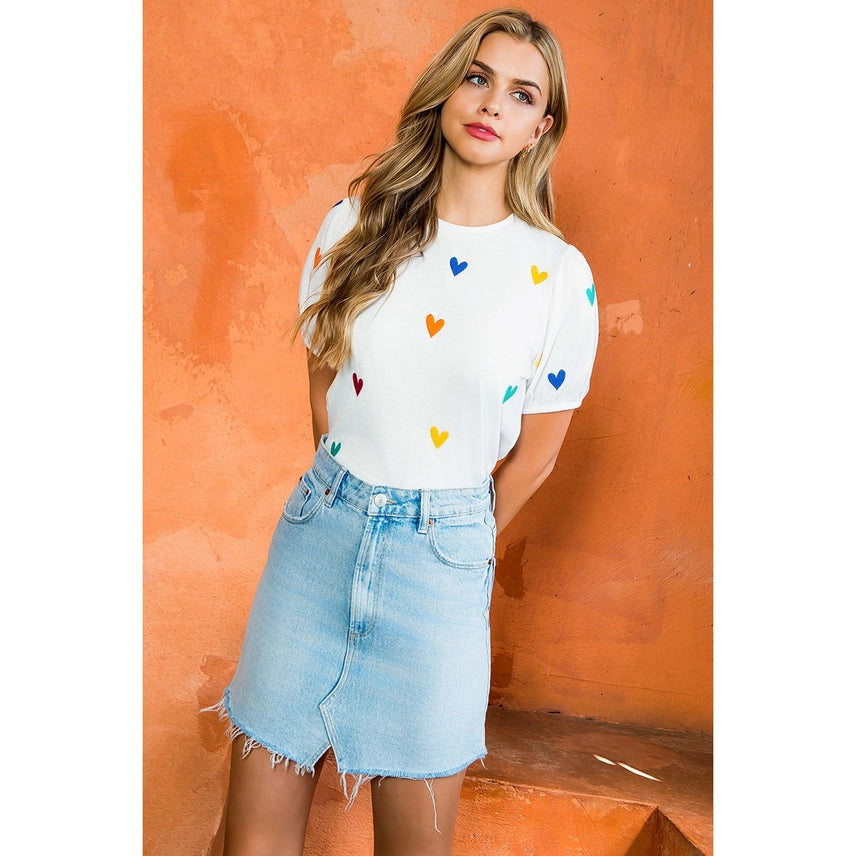Embroidered Heart Short Sleeve Top
