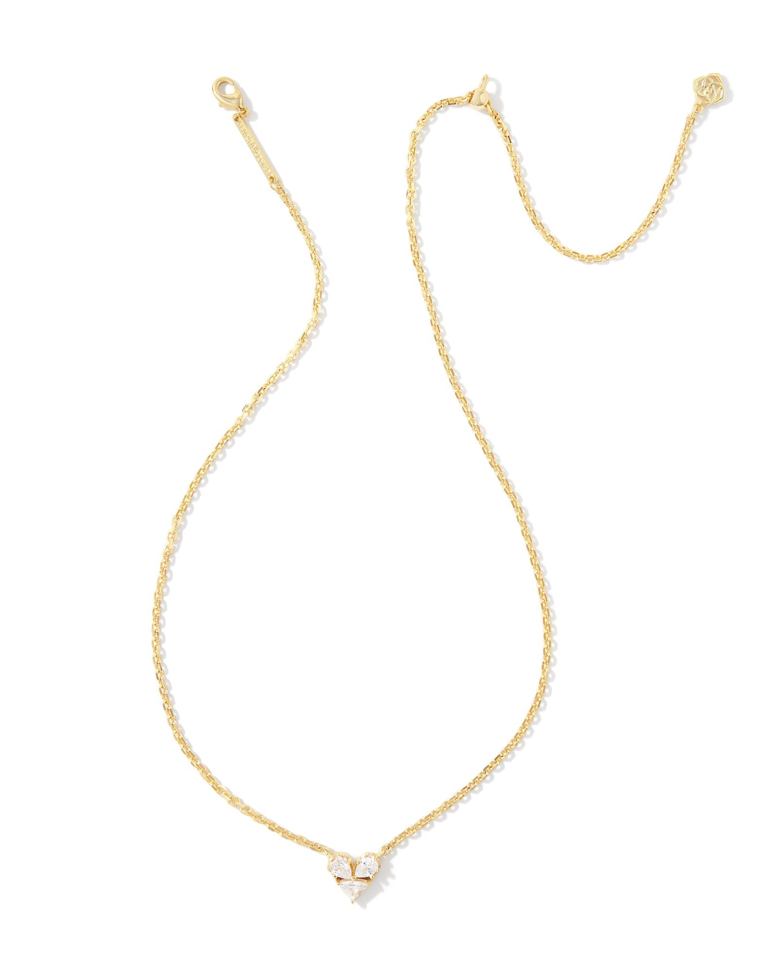 Katy Gold Heart Short Pendant Necklace White Crystal