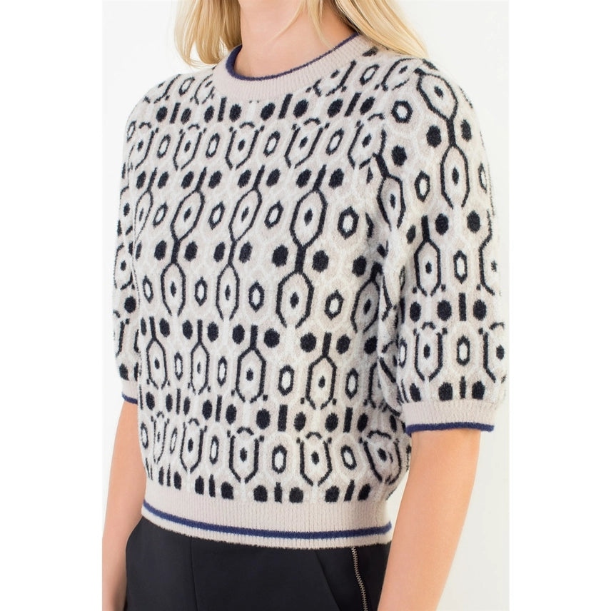 Short Sleeve Abstract Print Sweater
