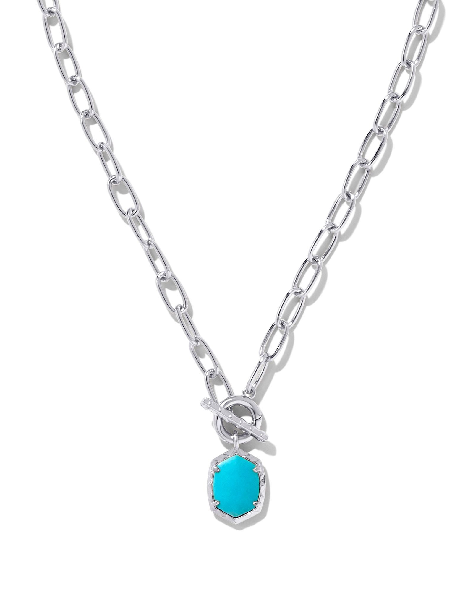 Daphne Silver Link and Chain Necklace Variegated Turquoise Magnesite