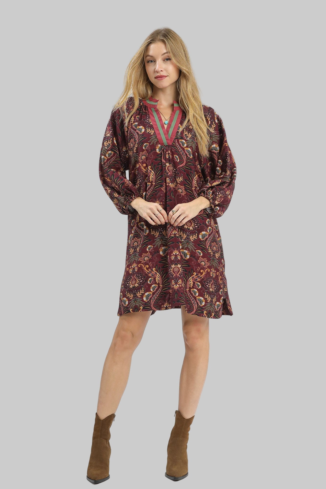 Wine colored printed dress