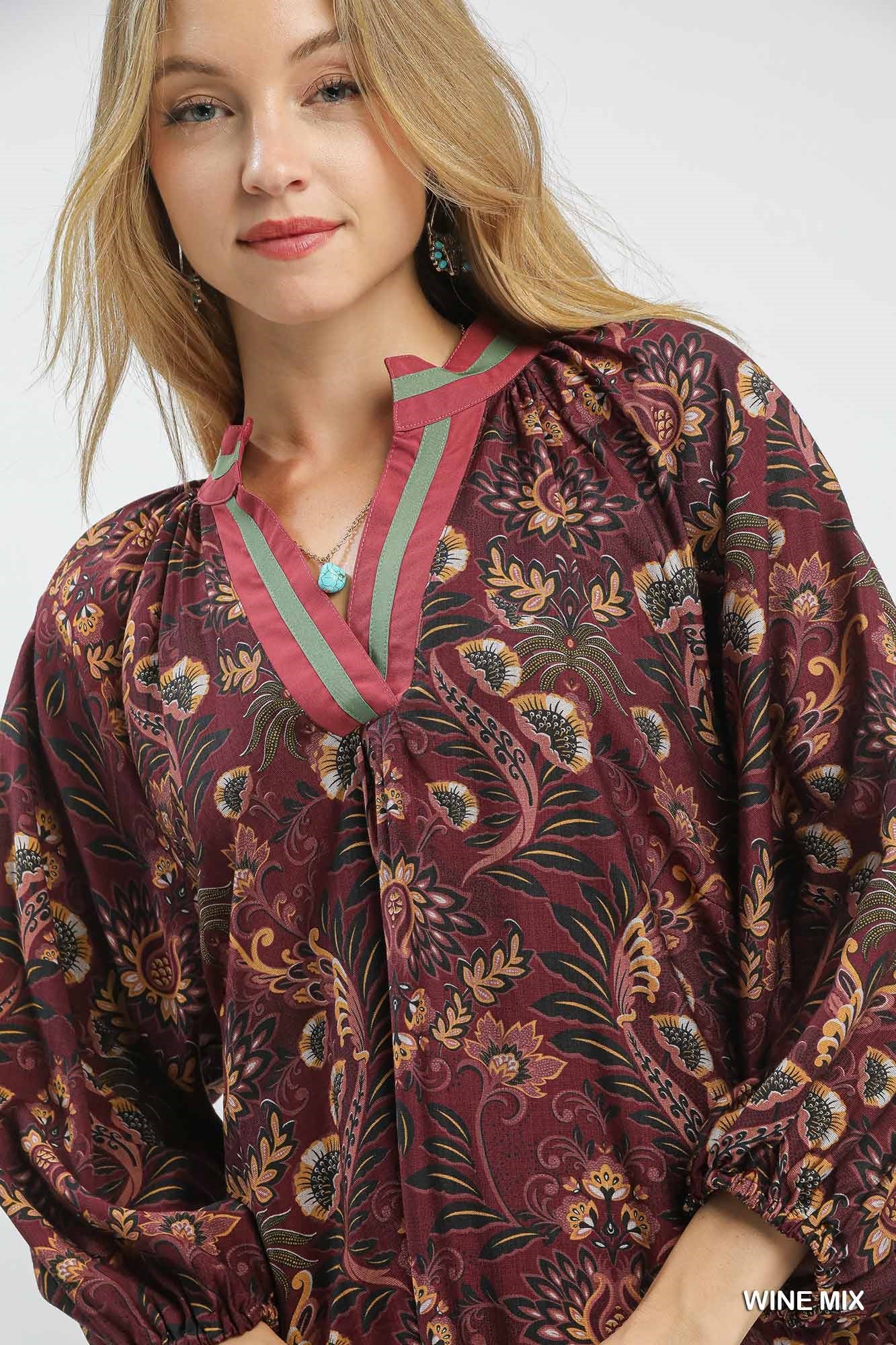 Floral Damask Print Collared Dress