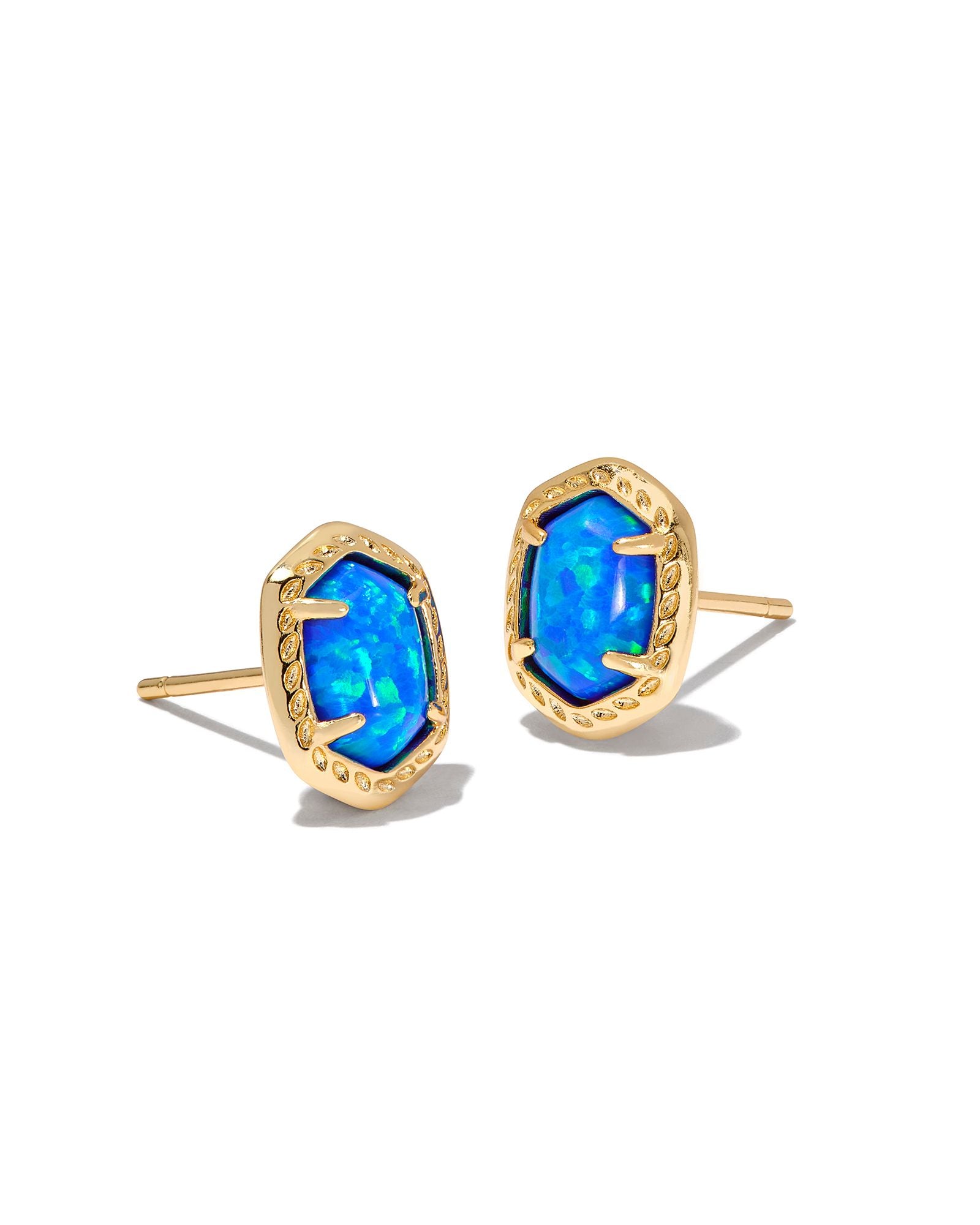 Daphne Framed Stud Earring Gold Bright Blue Opal
