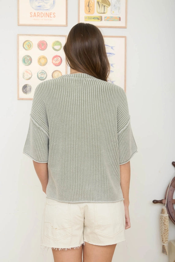 Washed Short Sleeve Boxy Knit Sweater