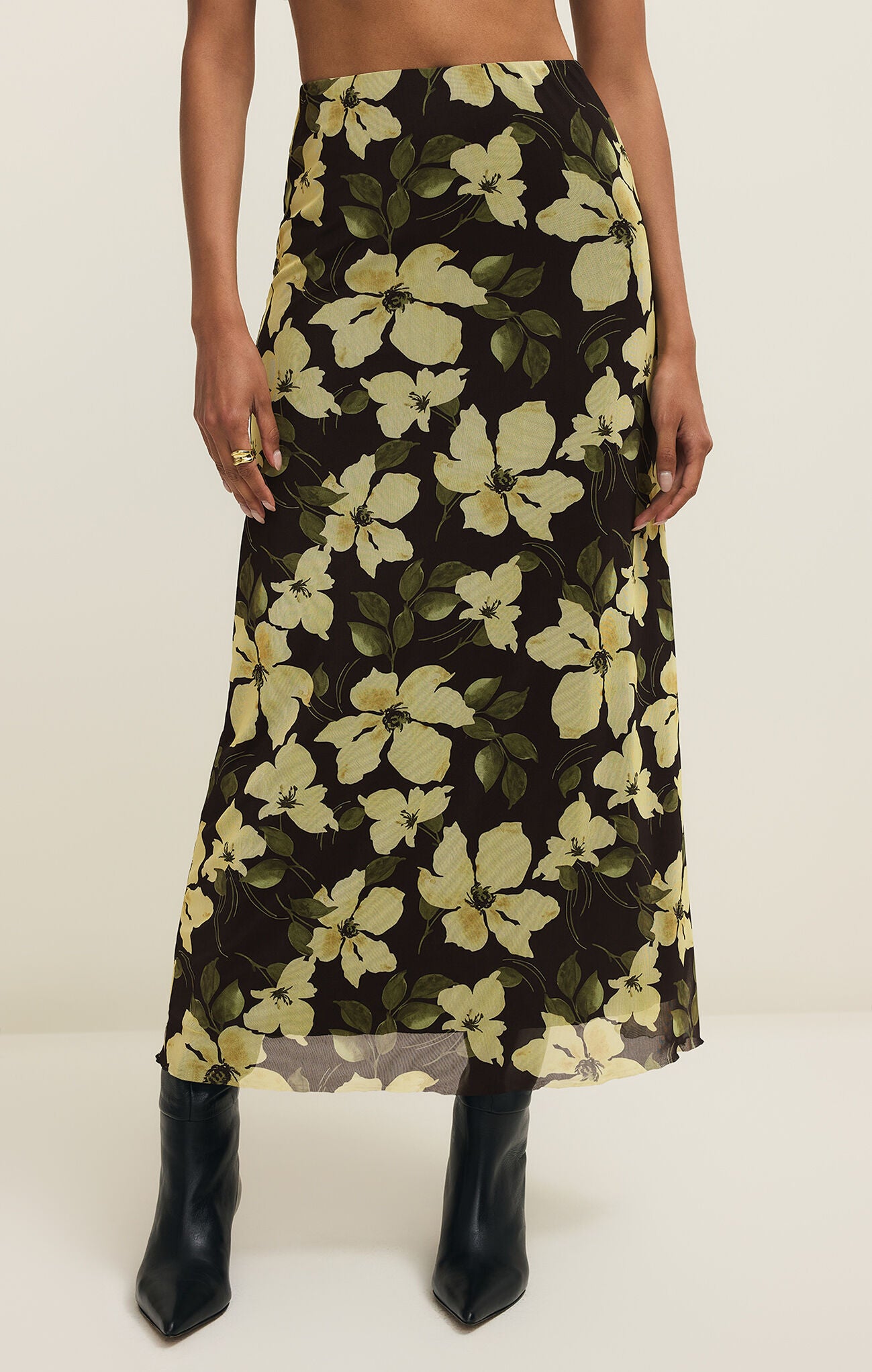 Eda Ren Floral Mesh Midi Skirt Sunnyside