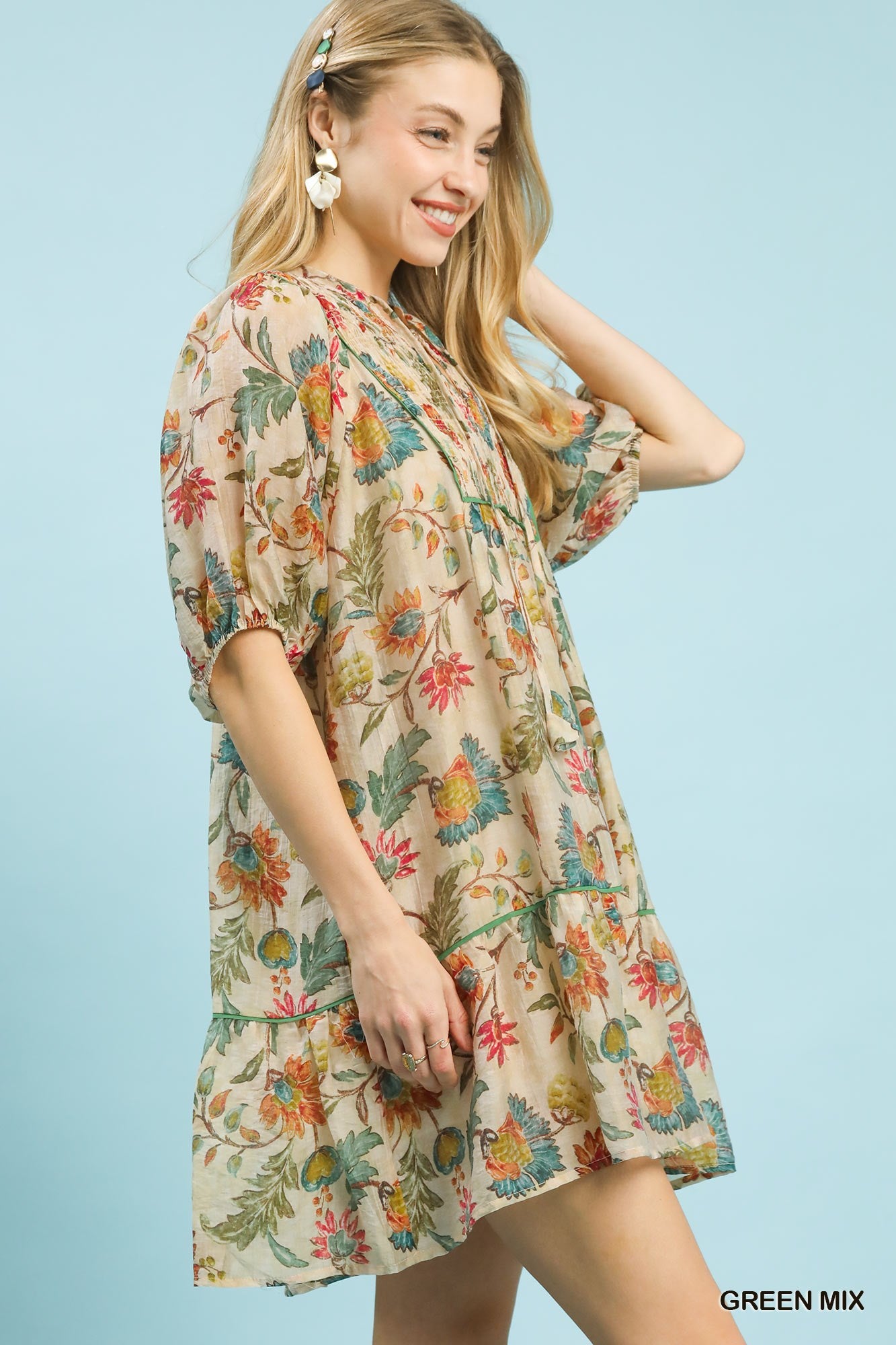 Floral Tiered Dress Green Mix