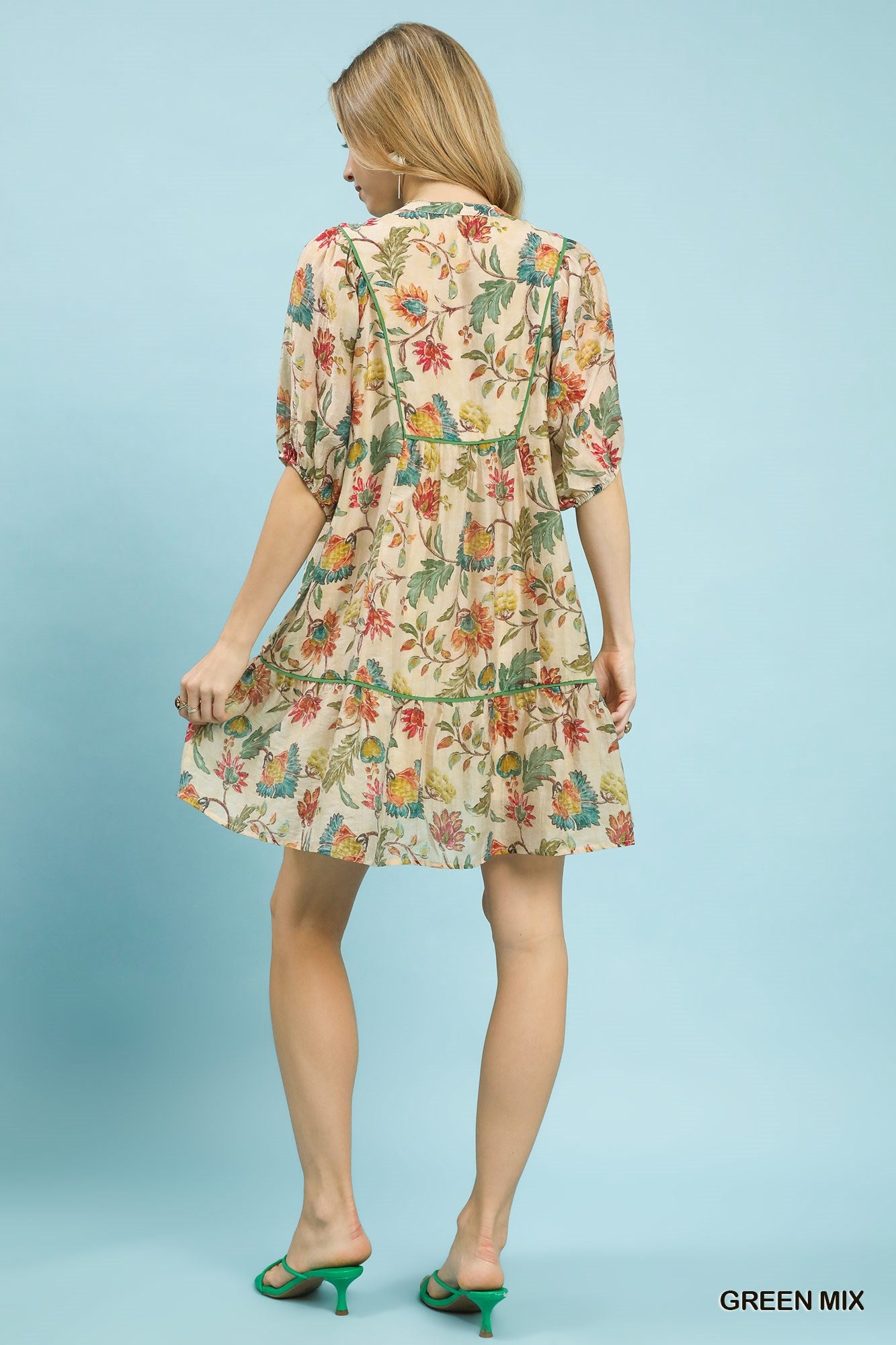 Floral Tiered Dress Green Mix