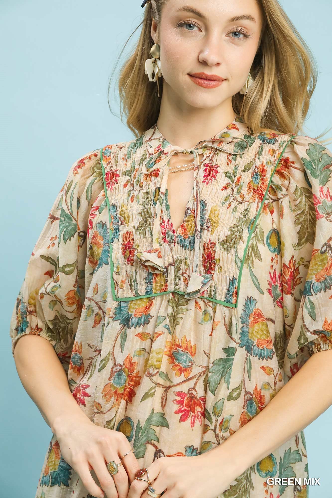 Floral Tiered Dress Green Mix