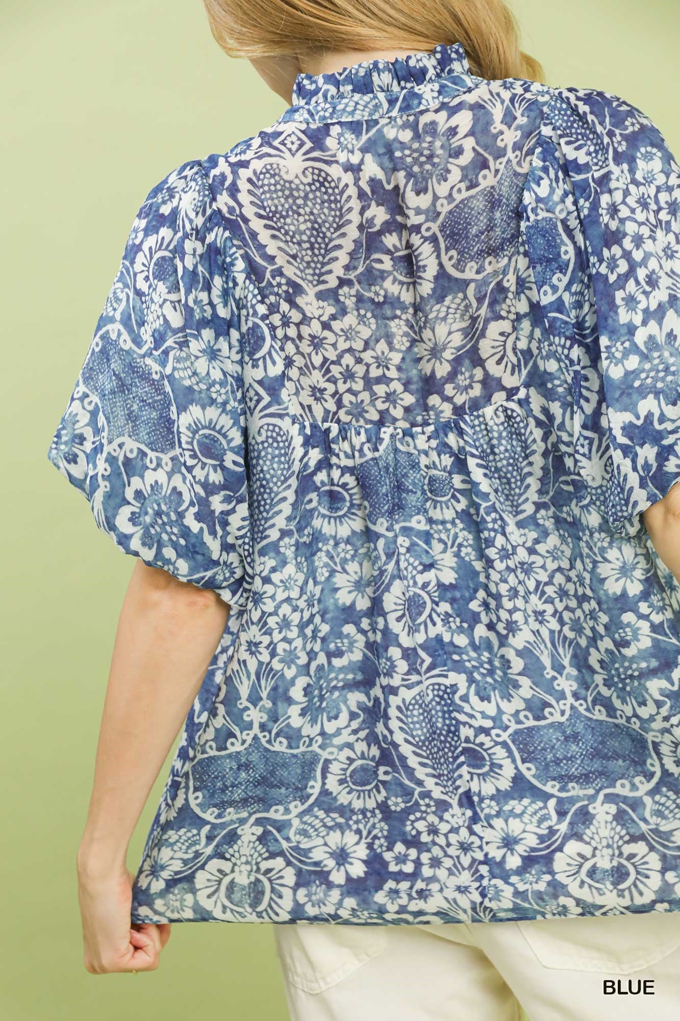 Abstract Print Ruffled Top