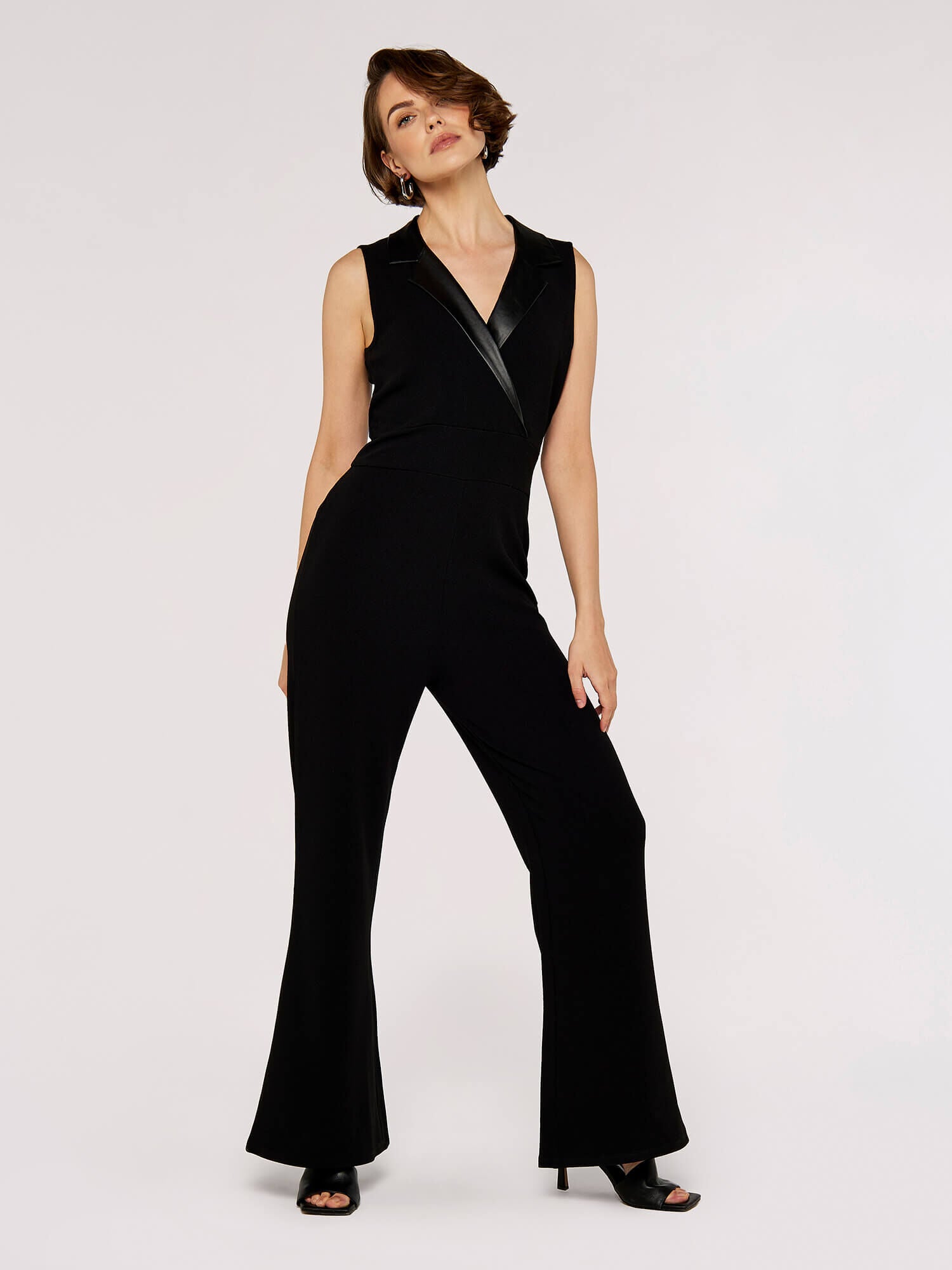 Sale Faux Leather Collared Jumpsuit