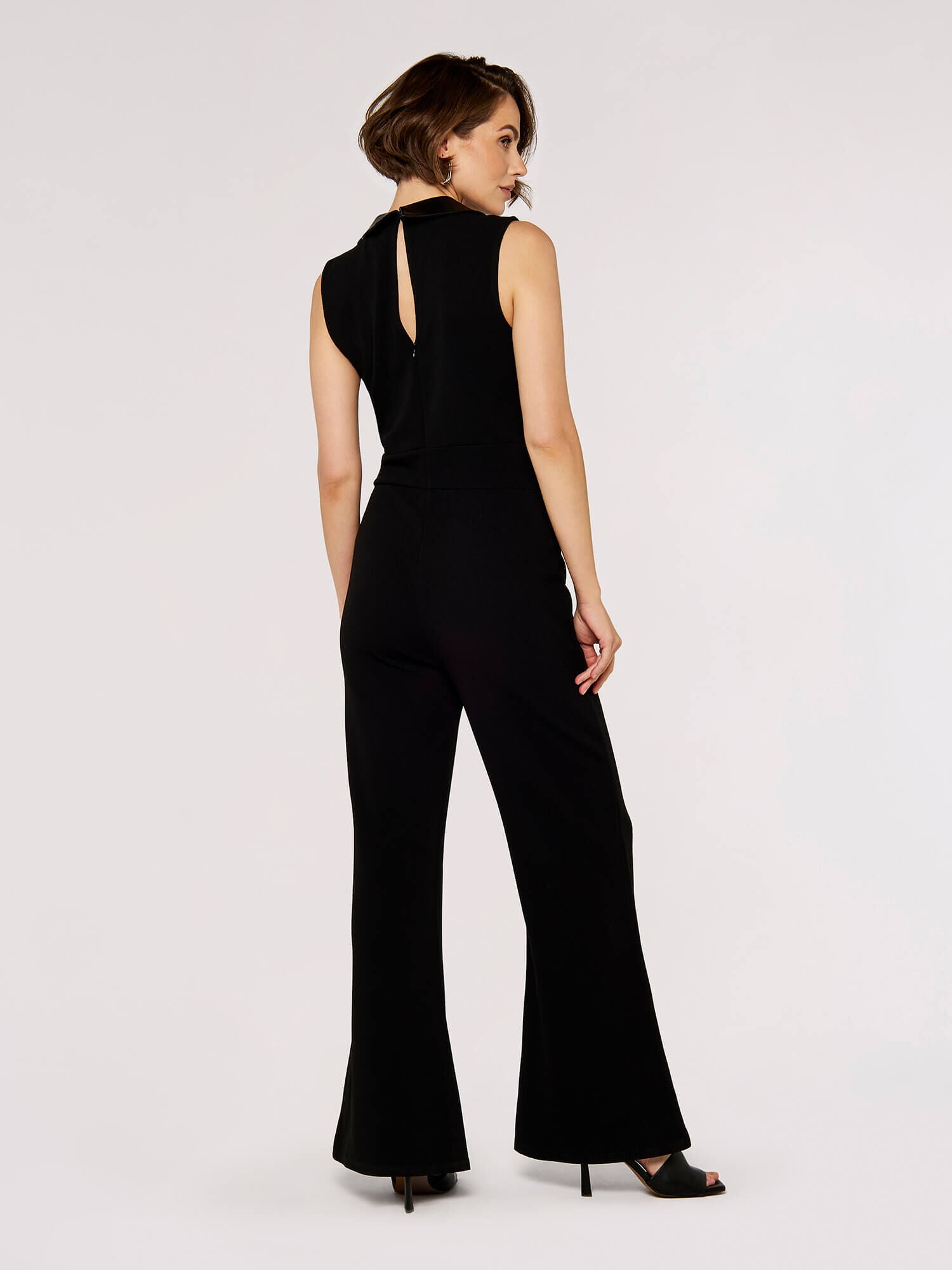Sale Faux Leather Collared Jumpsuit