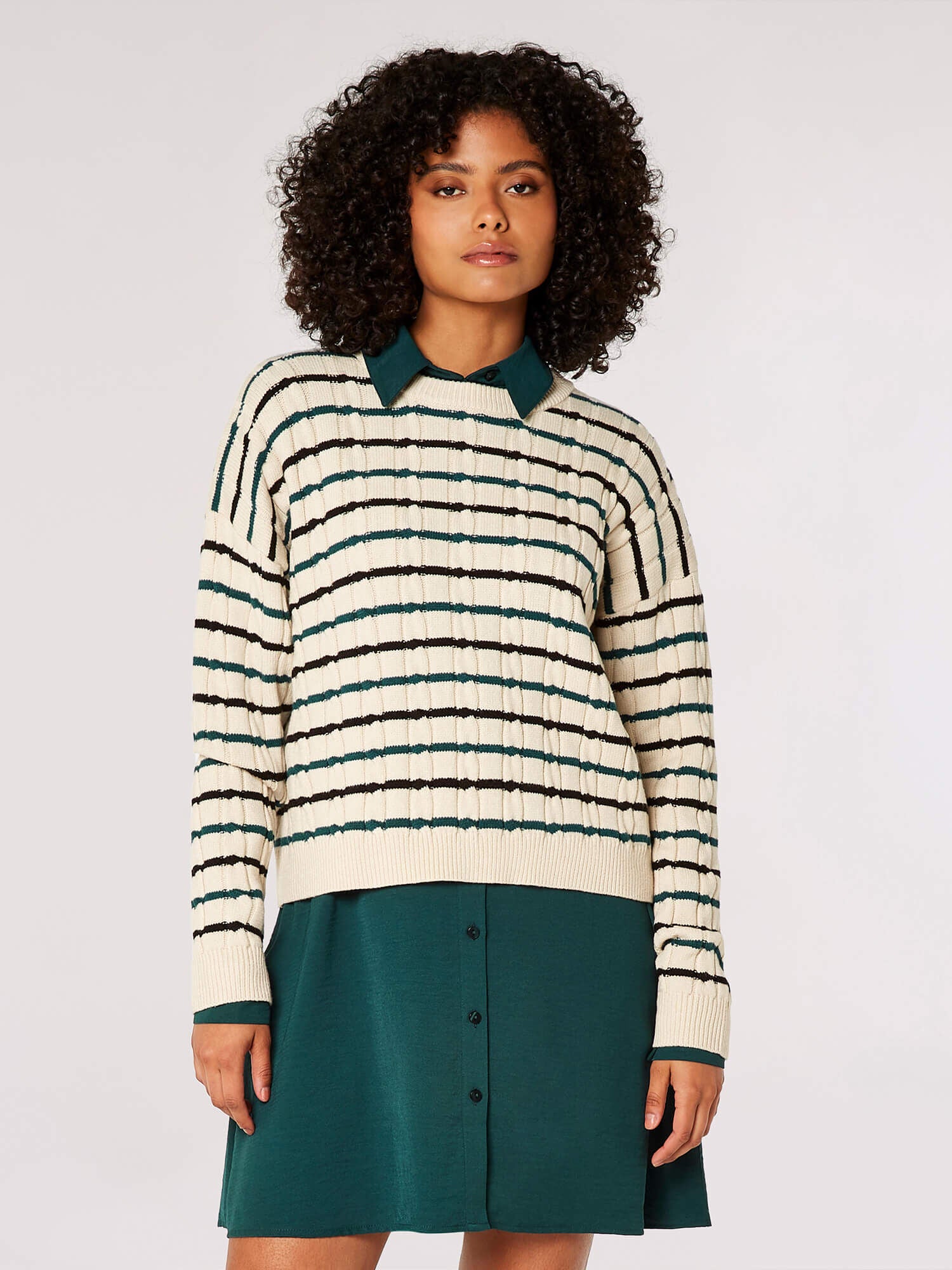 Sale Aran 2 Color Striped Long Sleeve Sweater