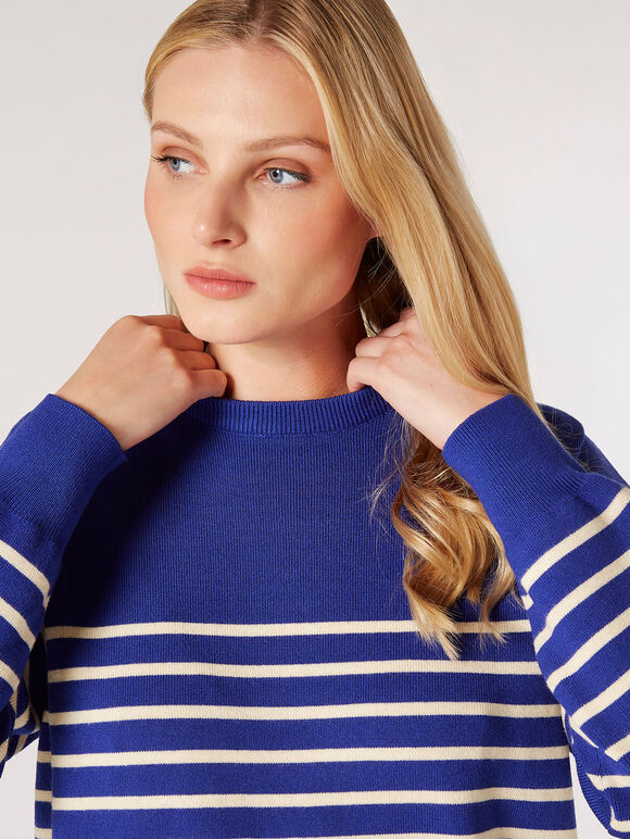 Sale Crew Neck Striped Sweater Cobalt