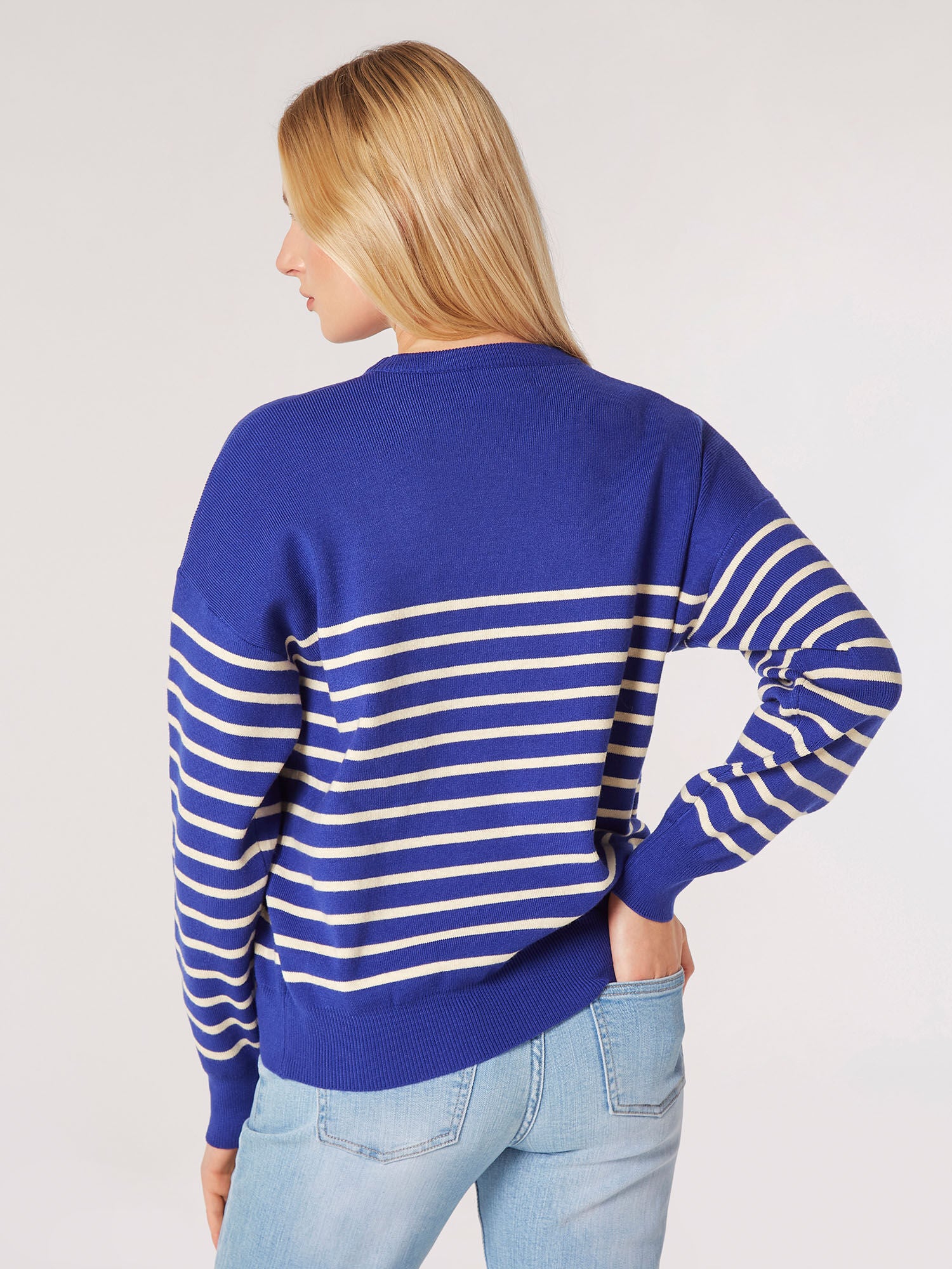 Sale Crew Neck Striped Sweater Cobalt