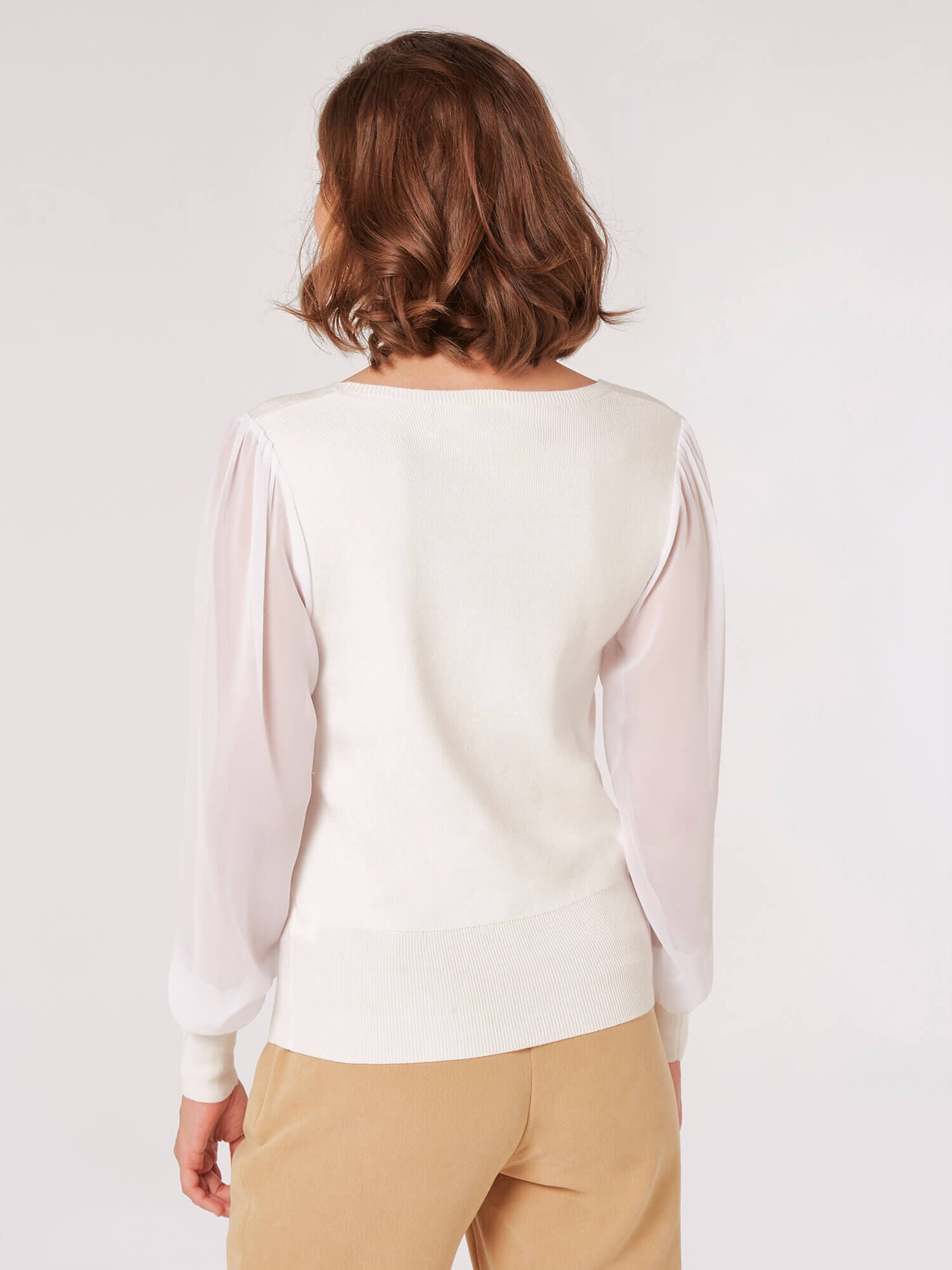 Sale Chiffon Sleeve Square Neck Sweater White