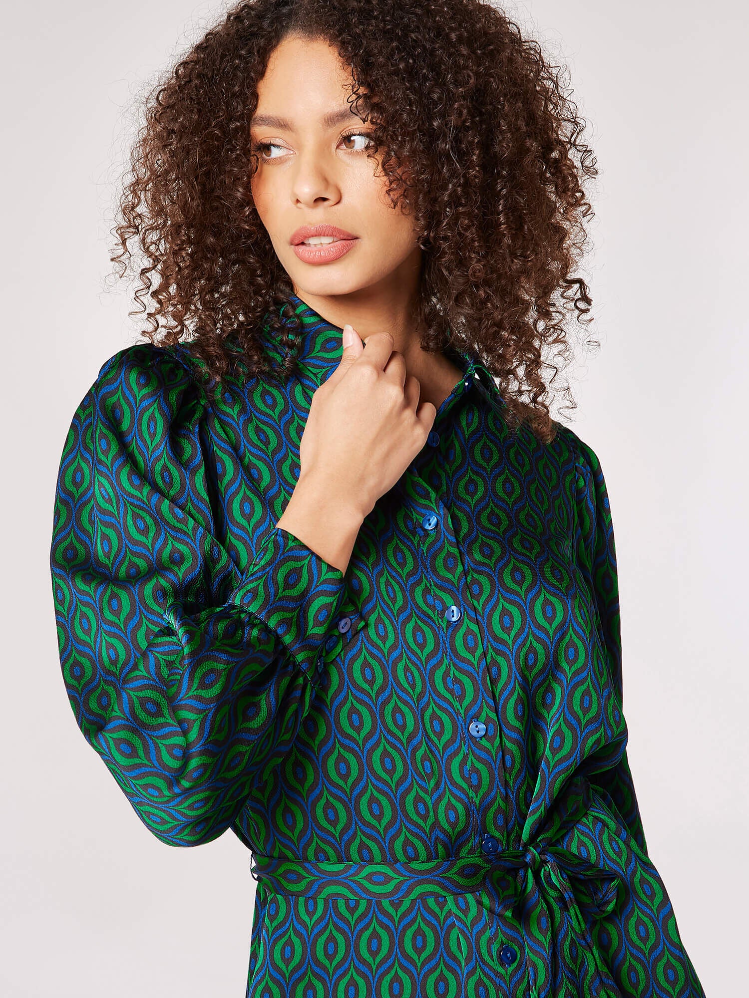 Sale Geometric Satin Shirt Midi Dress