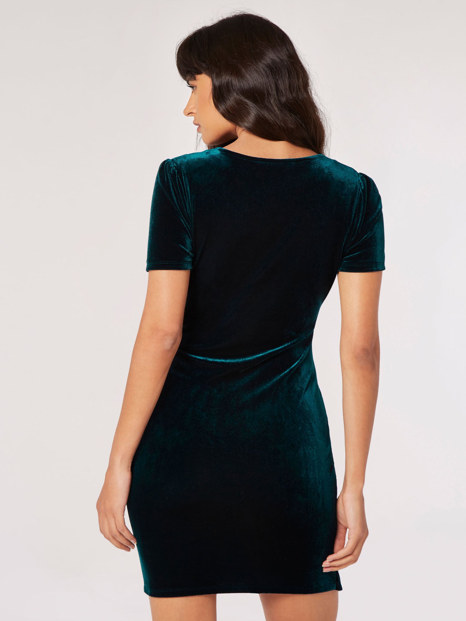 Sale Short Sleeve Velvet Side Ruched Dress