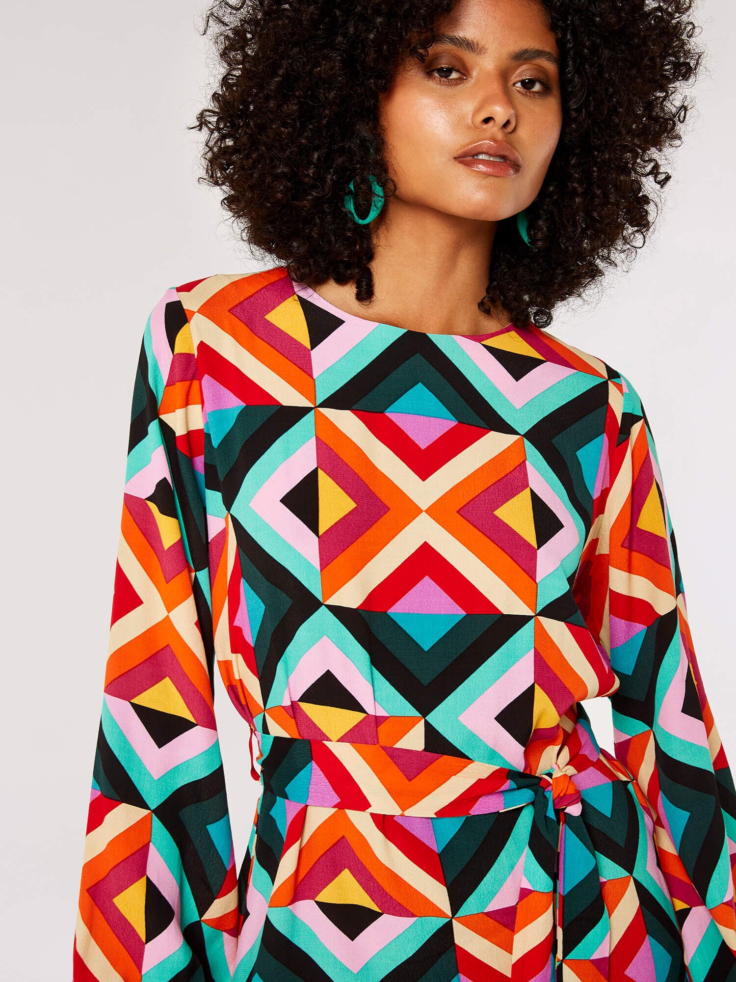 Geometric Multi Color Long Sleeve Dress